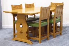 Briar Rose Yorkshire oak dining suite comprising refectory style table, serpentine chamfered top,