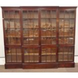 Early 20th century Georgian revival stained pine break front bookcase,