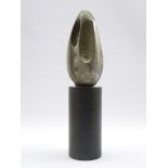 White metal abstract sculpture on polished stone cylindrical base H32cm Condition Report