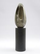 White metal abstract sculpture on polished stone cylindrical base H32cm Condition Report