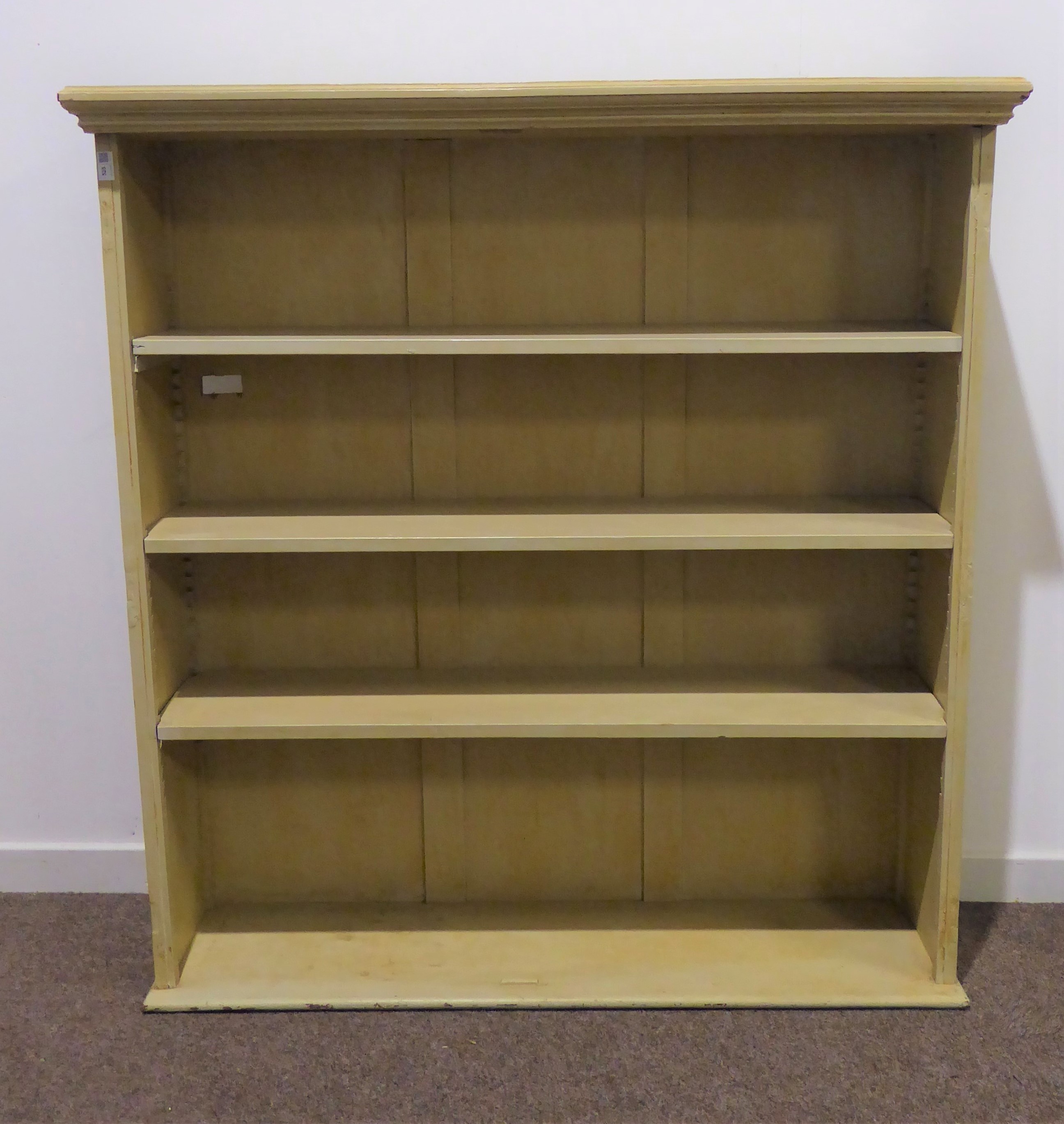 20th century painted open bookcase with adjustable shelves W128cm, H135cm,