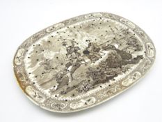 Early Victorian earthenware drainer decorated in the 'Caledonia' pattern in brown and white 36cm x