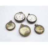 Two open faced pocket watches in silver cases and 3 silver pocket watch cases Condition
