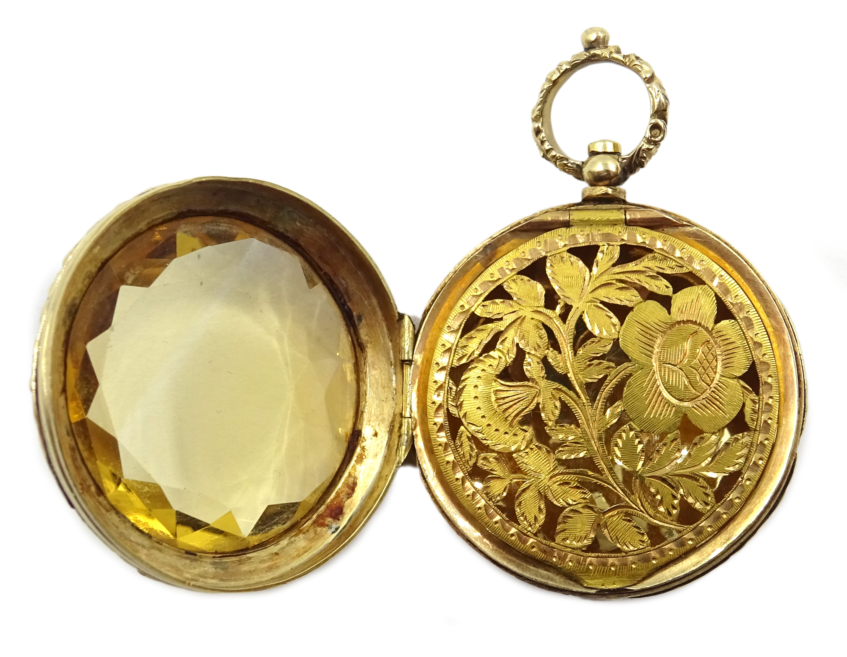 George IV circular gold citrine vinaigrette, the faceted citrine mounted in the lid, - Image 6 of 7