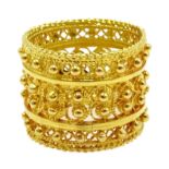Ethiopian 22ct gold (tested) filigree design ring, approx 8.