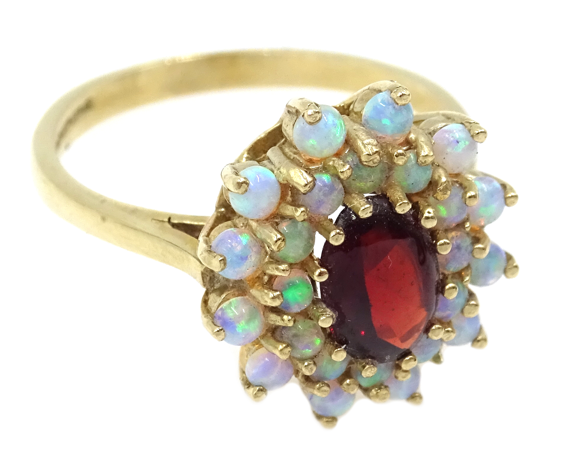 9ct gold opal and garnet cluster ring, - Image 2 of 3