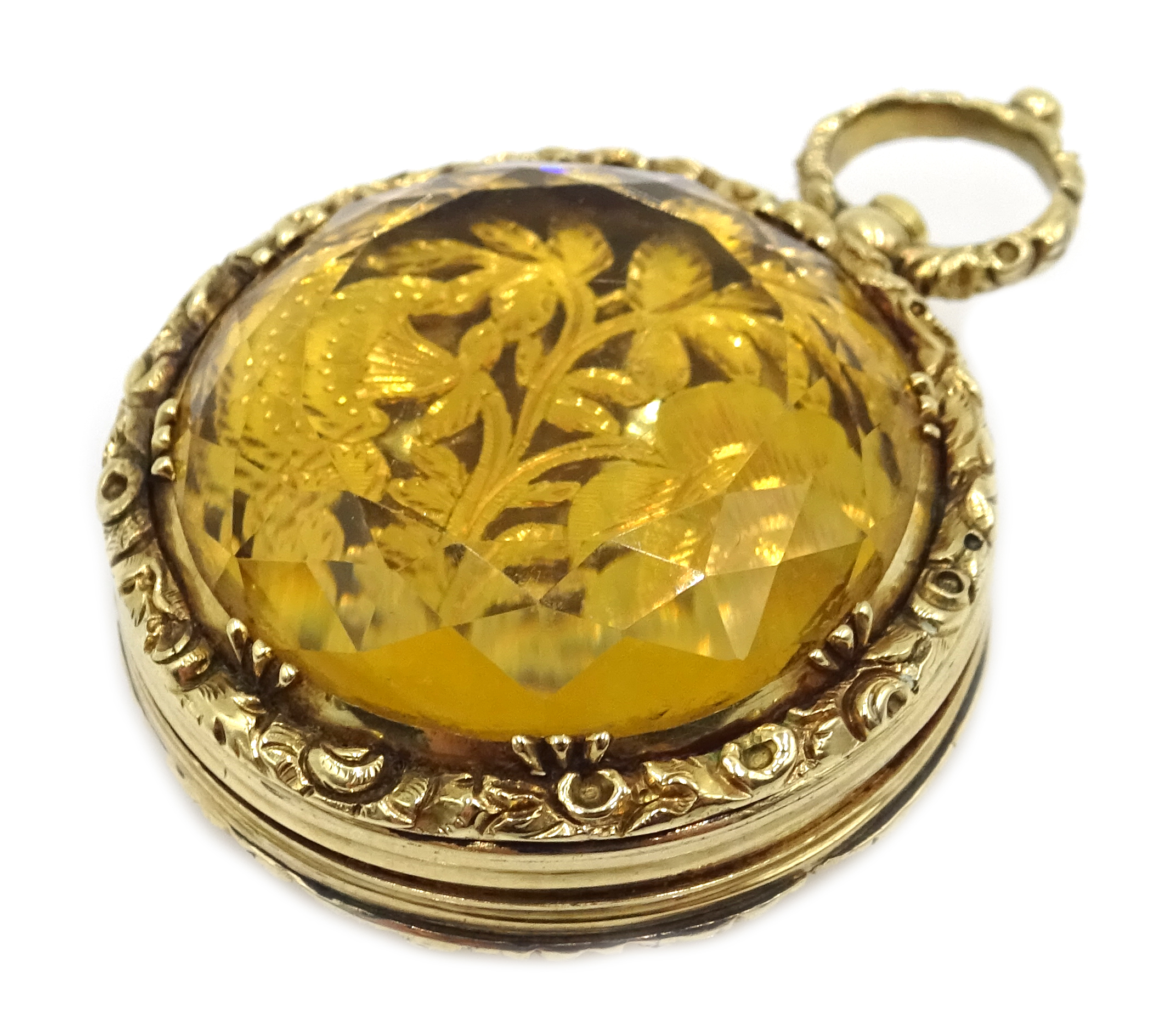 George IV circular gold citrine vinaigrette, the faceted citrine mounted in the lid, - Image 7 of 7