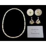 Greek silver and 18ct gold necklace with certificate, pair of silver and gold circular earrings,