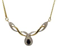 9ct gold sapphire and diamond necklace,