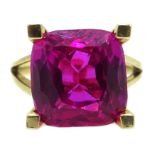 Pink synthetic corundum gold ring,