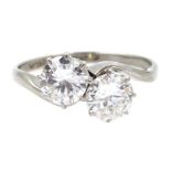 White gold two stone diamond crossover ring, makers mark WG&S, stamped 18ct Plat,