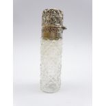 Victorian silver mounted cut glass scent bottle with embossed decoration H8cm Birmingham 1892 Maker
