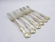 Set of 6 Victorian silver table forks of fiddle,