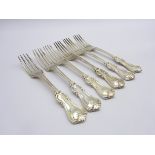 Set of 6 Victorian silver table forks of fiddle,