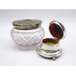 Silver and tortoiseshell circular ring box London 1913 with pique decoration and a glass and silver