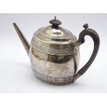 George III silver oval teapot with engraved decoration and cartouche with blackwood handle and lift