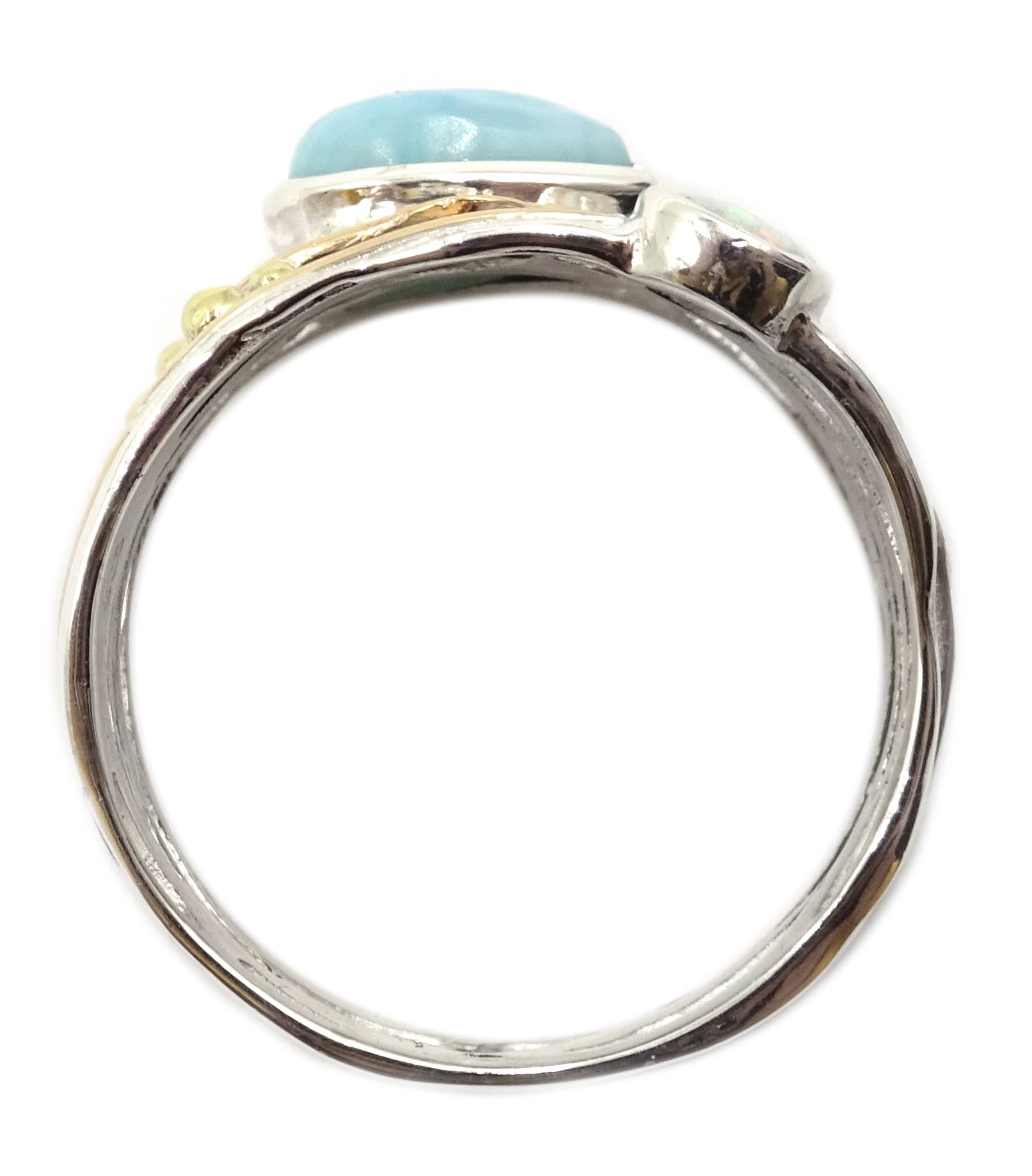 Silver with 14ct gold wire opal and larimar ring, - Image 3 of 3
