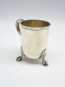 Edwardian silver mug with loop handle and claw and ball feet H9cm London 1909 Maker Hutton & Sons 5.