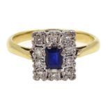 Gold sapphire and diamond panel shaped ring,