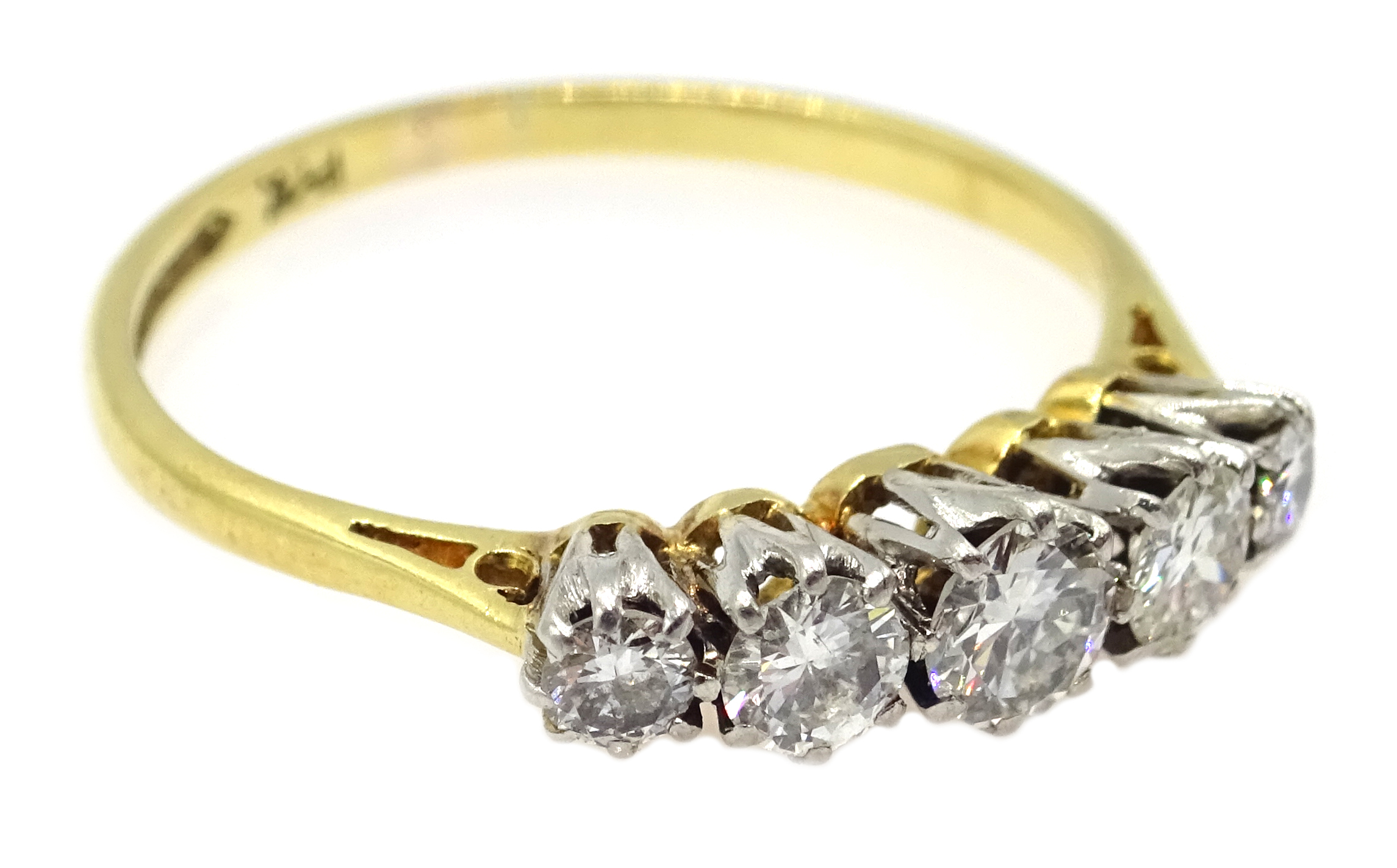 Gold five stone graduating diamond ring, - Image 2 of 3