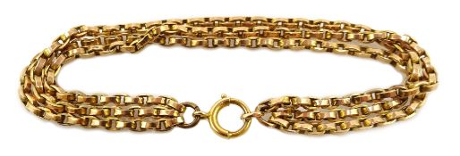 Gold three chain link bracelet, stamped 9c, approx 11.