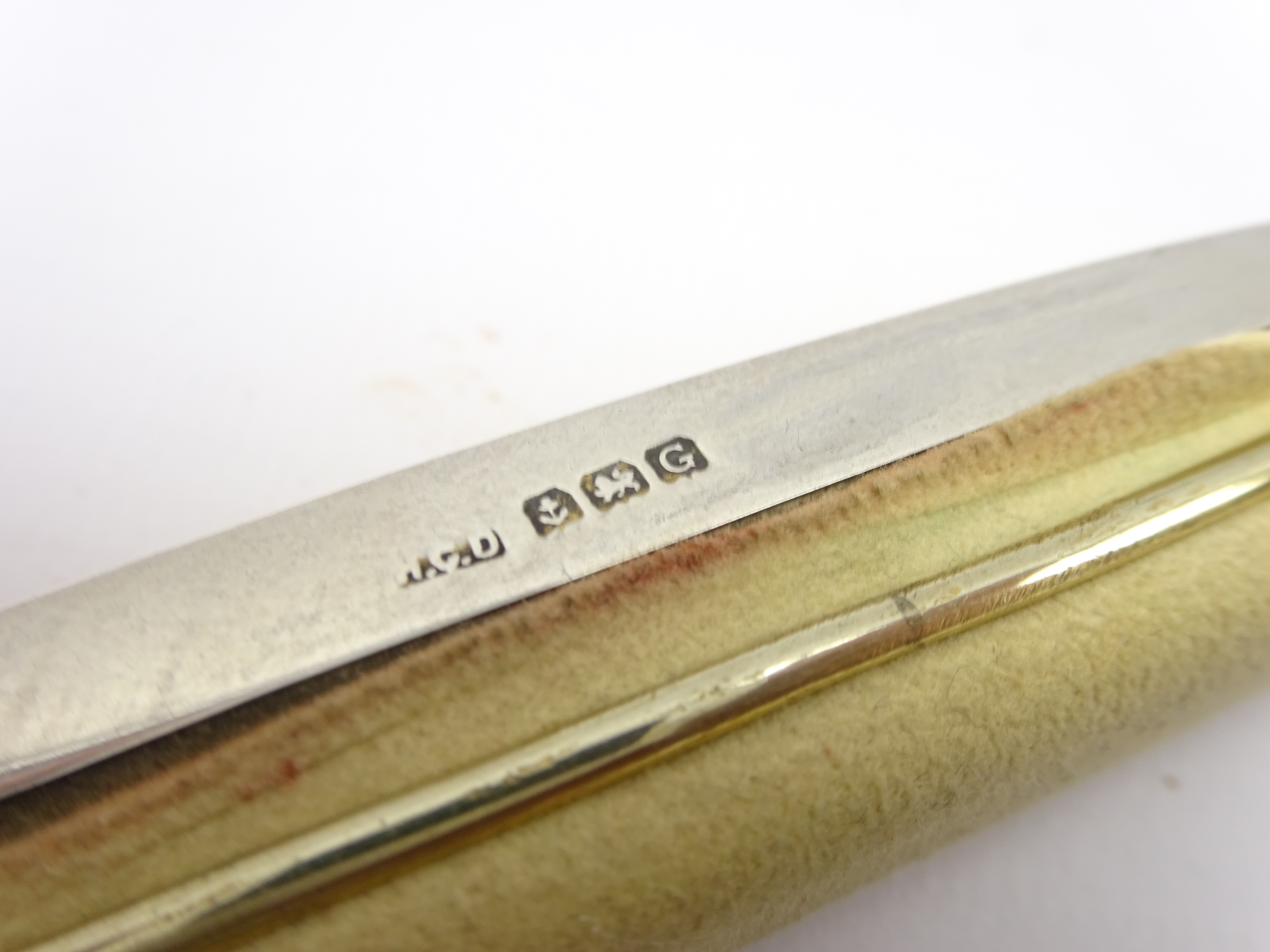 Silver and yellow enamel nail buffer Birmingham 1931 Maker Henry Clifford Davis and a silver menu - Image 8 of 8