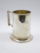 Victorian silver mug with presentation inscription and angular handle H15cm Birmingham 1868 Maker