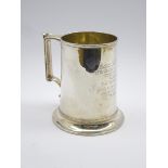 Victorian silver mug with presentation inscription and angular handle H15cm Birmingham 1868 Maker