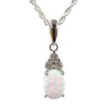 Silver opal and cubic zirconia pendant necklace,