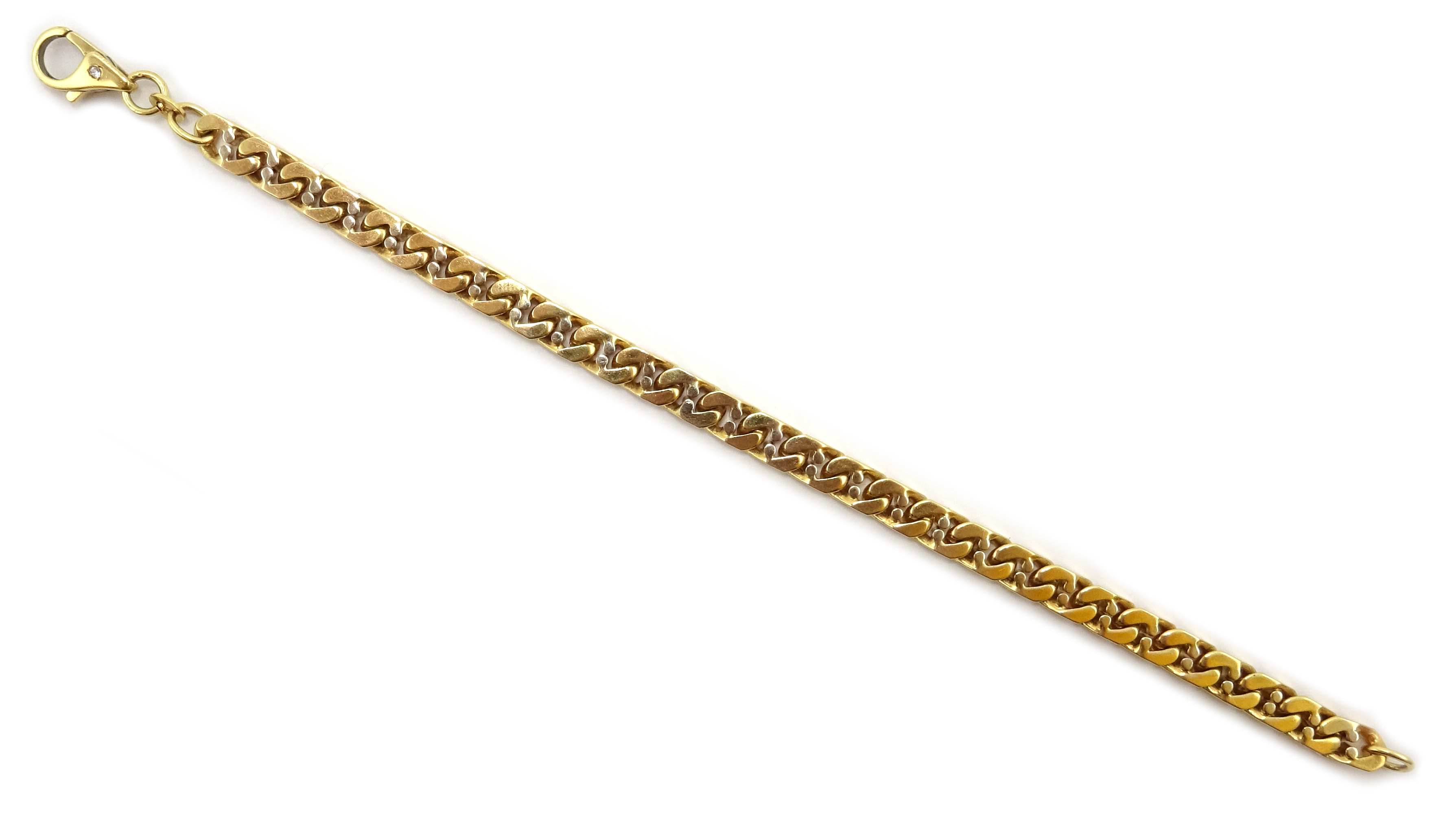 Gold flattened curb bracelet, the clasp set with a single stone, - Image 3 of 4