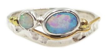 Silver opal ring with 14ct gold wire,