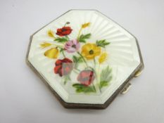 Silver and floral enamel compact of octagonal design Birmingham 1958 Condition Report &