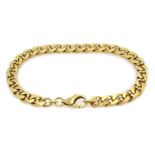 Gold flattened curb bracelet, the clasp set with a single stone,