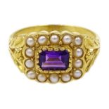 Silver-gilt amethyst and pearl ring,
