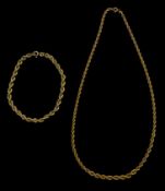 Gold rope twist necklace and similar bracelet, both hallmarked 9ct, approx 6.
