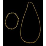 Gold rope twist necklace and similar bracelet, both hallmarked 9ct, approx 6.