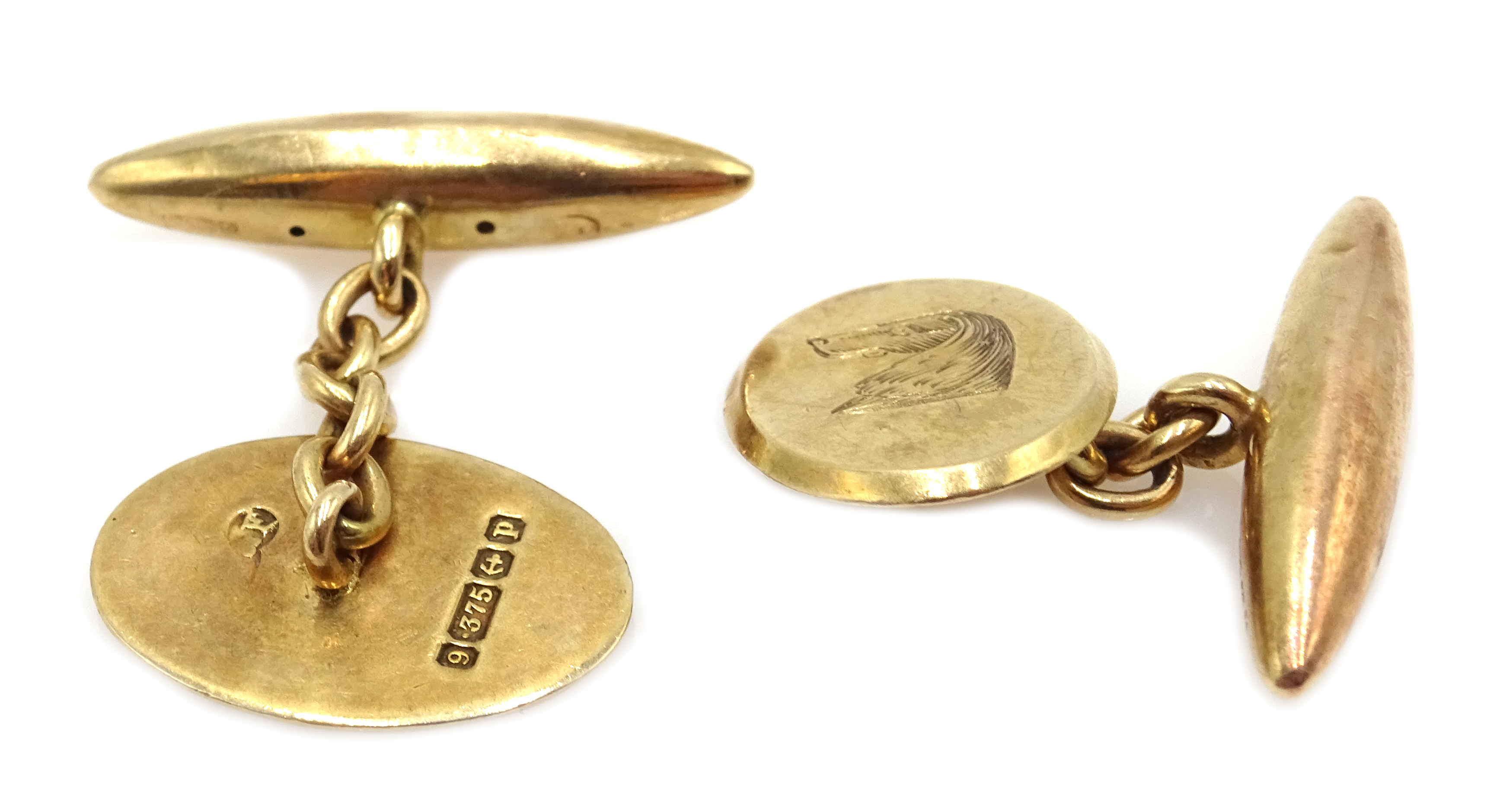 Pair of 9ct rose gold cufflinks, engraved with dog's head by Deakin & Francis Ltd, - Image 2 of 2