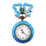 Swiss early 20th century blue guilloche enamel ladies pocket watch,