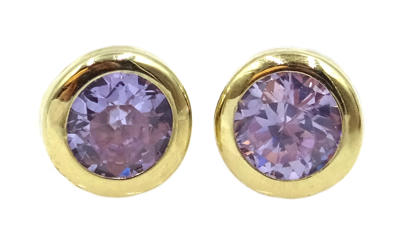 Pair of 9ct gold white amethyst stud earrings,