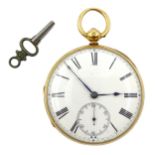 Victorian 18ct gold pocket watch, key wound no.