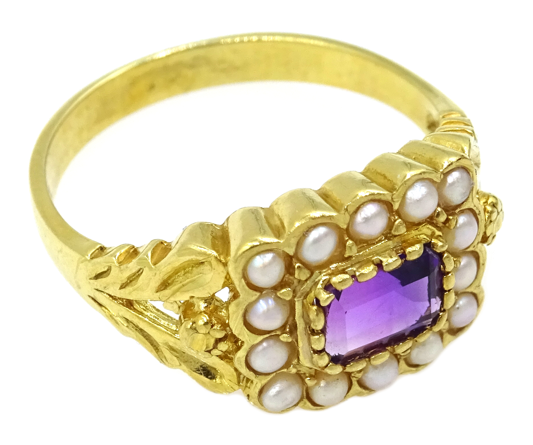 Silver-gilt amethyst and pearl ring, - Image 2 of 3