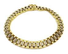 Gold diamond bracelet, each link set with two diamonds, 86 in total,