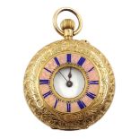Gold half hunter pocket watch, engraved decoration stamped 14c, watch,