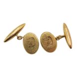 Pair of 9ct rose gold cufflinks, engraved with dog's head by Deakin & Francis Ltd,