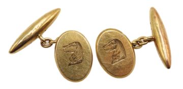 Pair of 9ct rose gold cufflinks, engraved with dog's head by Deakin & Francis Ltd,