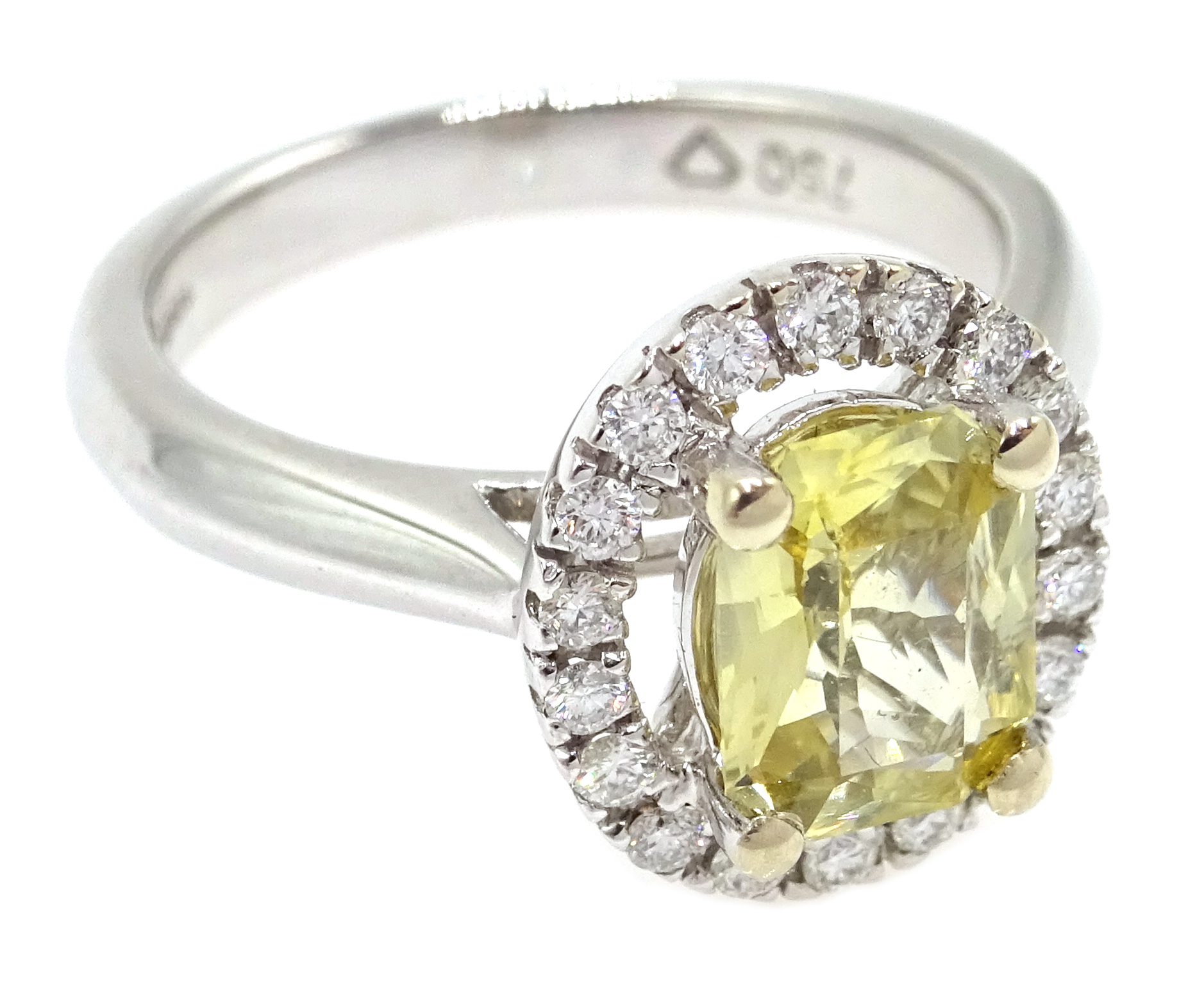 White gold yellow sapphire and diamond cluster ring, hallmarked, sapphire approx 1. - Image 3 of 5