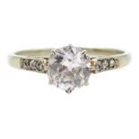 18ct white gold (tested) diamond solitaire ring, with diamond set shoulders, diamond approx 0.