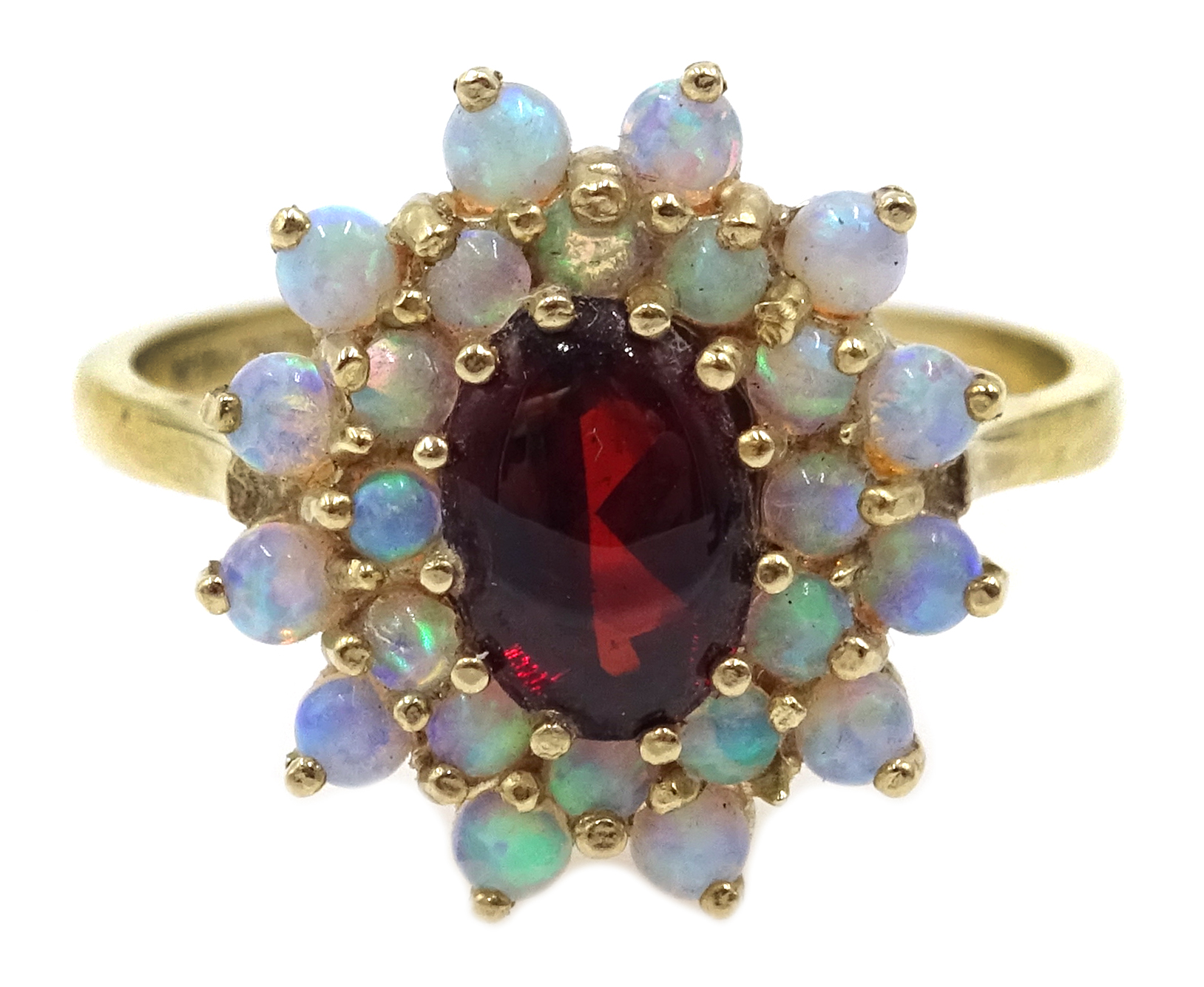 9ct gold opal and garnet cluster ring,