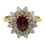 9ct gold opal and garnet cluster ring,