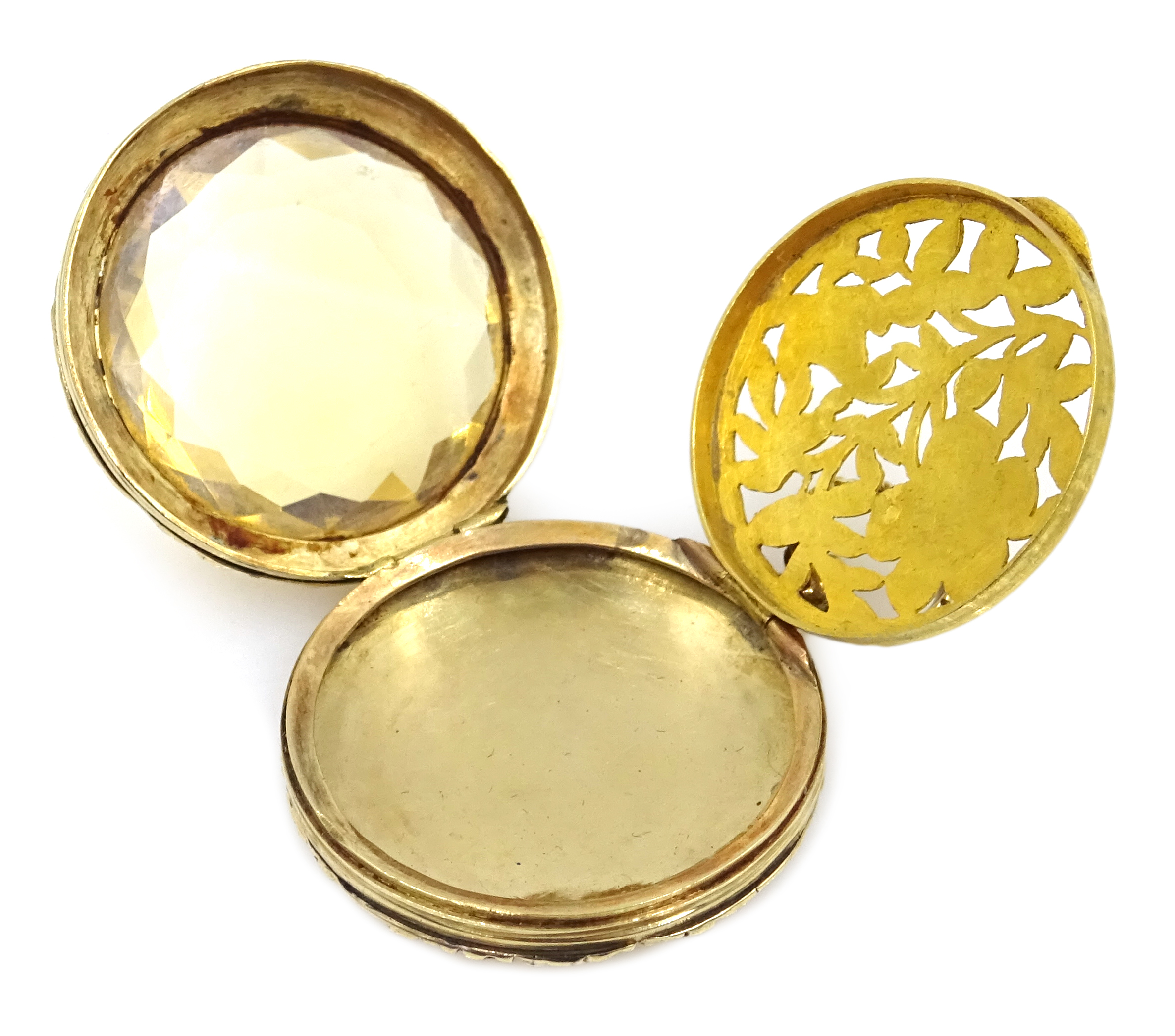 George IV circular gold citrine vinaigrette, the faceted citrine mounted in the lid, - Image 5 of 7